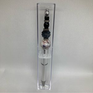 Hand Beaded Pen w/Display Box Ceramic, Glass, Metal Beads Silver Black Black Ink